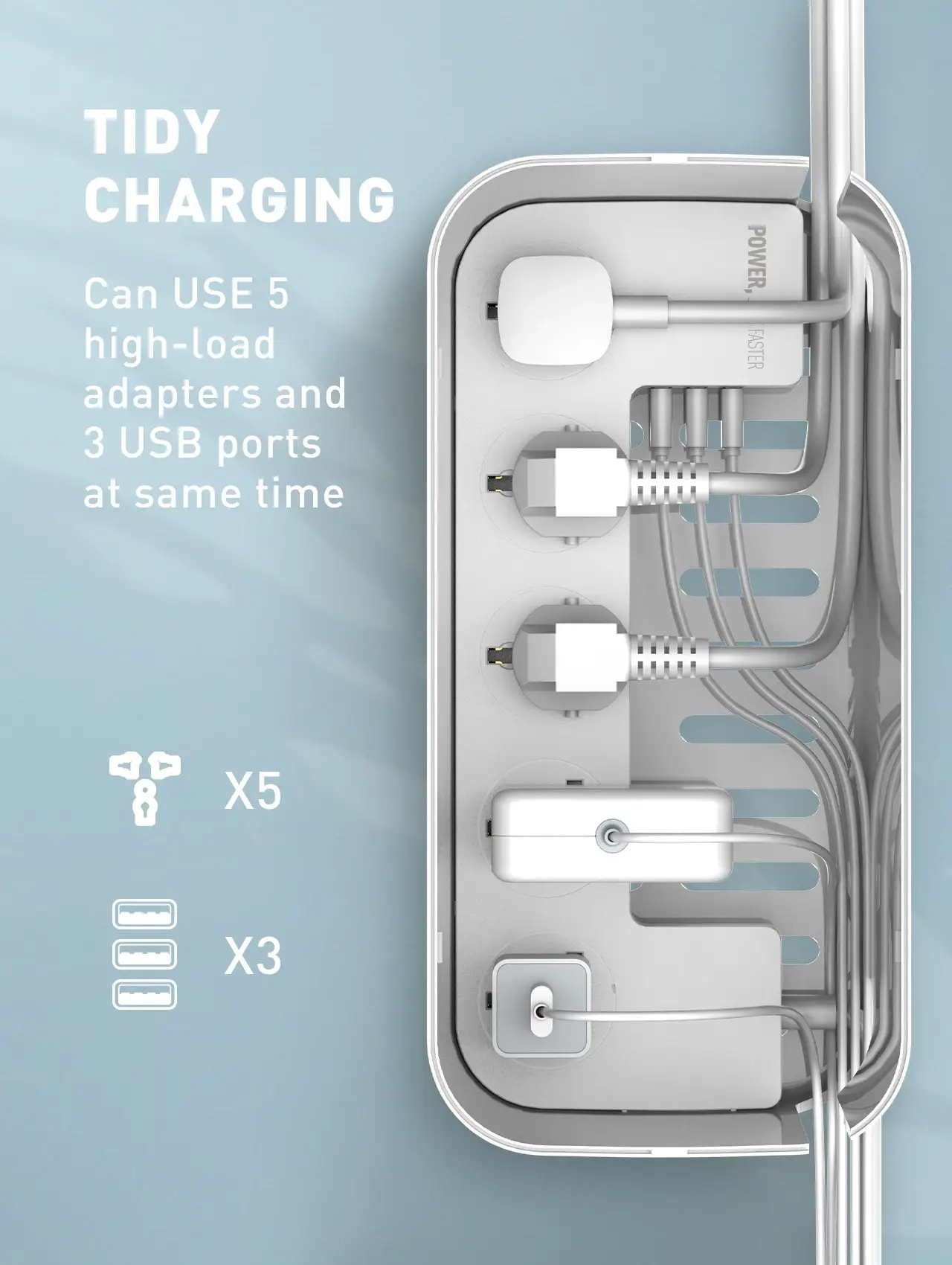 LDNIO SC5309 Power Strip Quick Charge Smart Home Power Universal Power Adapter With 5 Socket 3 USB Charging Port 2m Cable