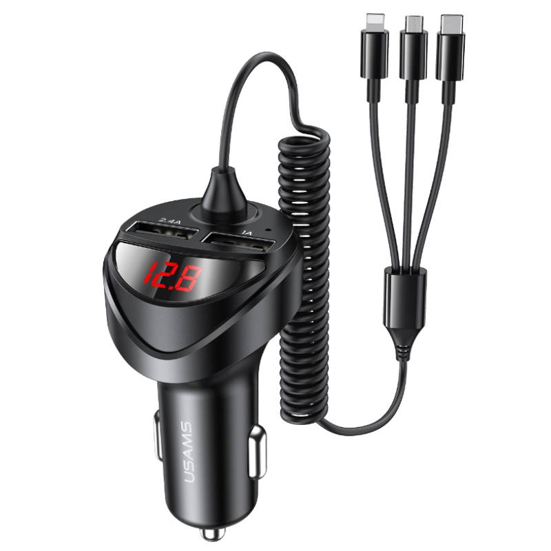 Usams 3 in 1 Spring Cable 3.4A Dual USB Car Charger