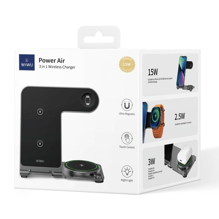 WiWU Wi-W005 Power Air Experience Convenient 3 in 1 Wireless Charging with 15W Fast Charging