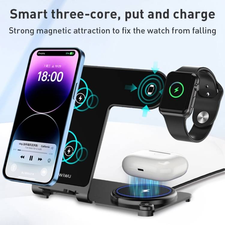 WiWU Wi-W005 Power Air Experience Convenient 3 in 1 Wireless Charging with 15W Fast Charging