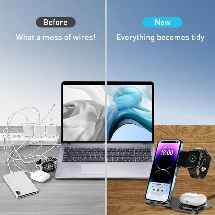 WiWU Wi-W005 Power Air Experience Convenient 3 in 1 Wireless Charging with 15W Fast Charging