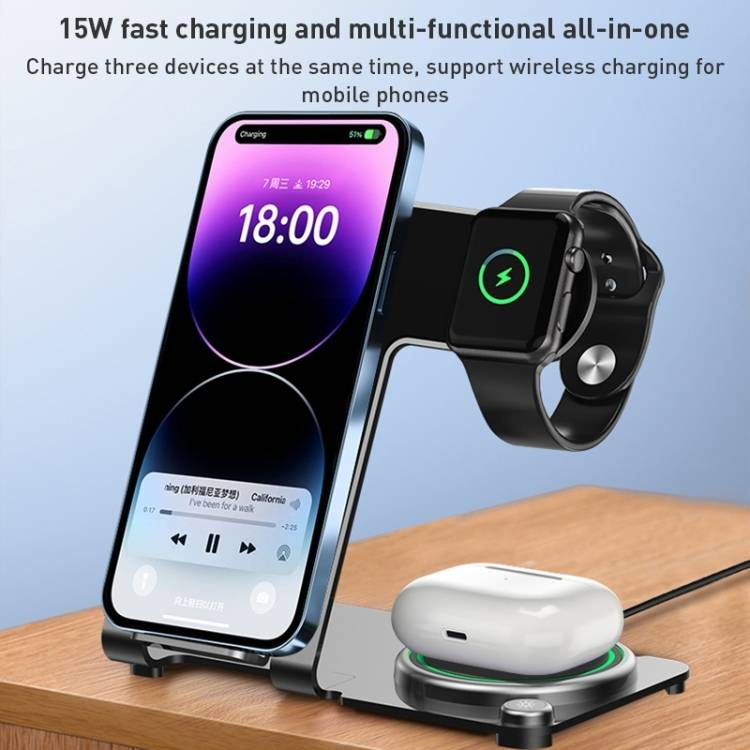 WiWU Wi-W005 Power Air Experience Convenient 3 in 1 Wireless Charging with 15W Fast Charging