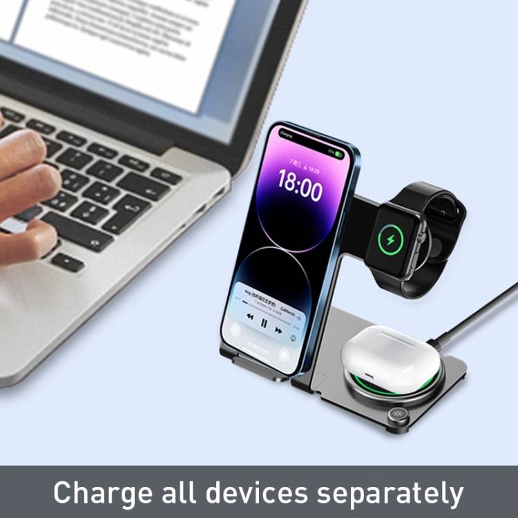 WiWU Wi-W005 Power Air Experience Convenient 3 in 1 Wireless Charging with 15W Fast Charging