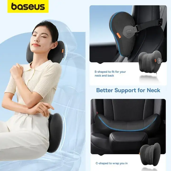 Baseus Car Neck Pillow Headrest And Lumbar Headrest Non-Temperature Sensitive Memory Foam Ergonomic Design