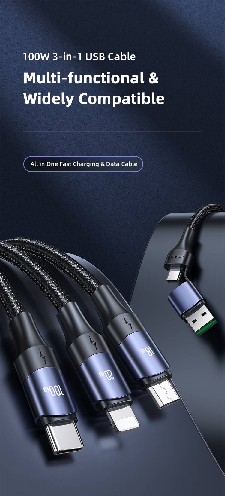 USAMS US-SJ511 U71 All in One Aluminum Alloy Fast Charging & Data Cable