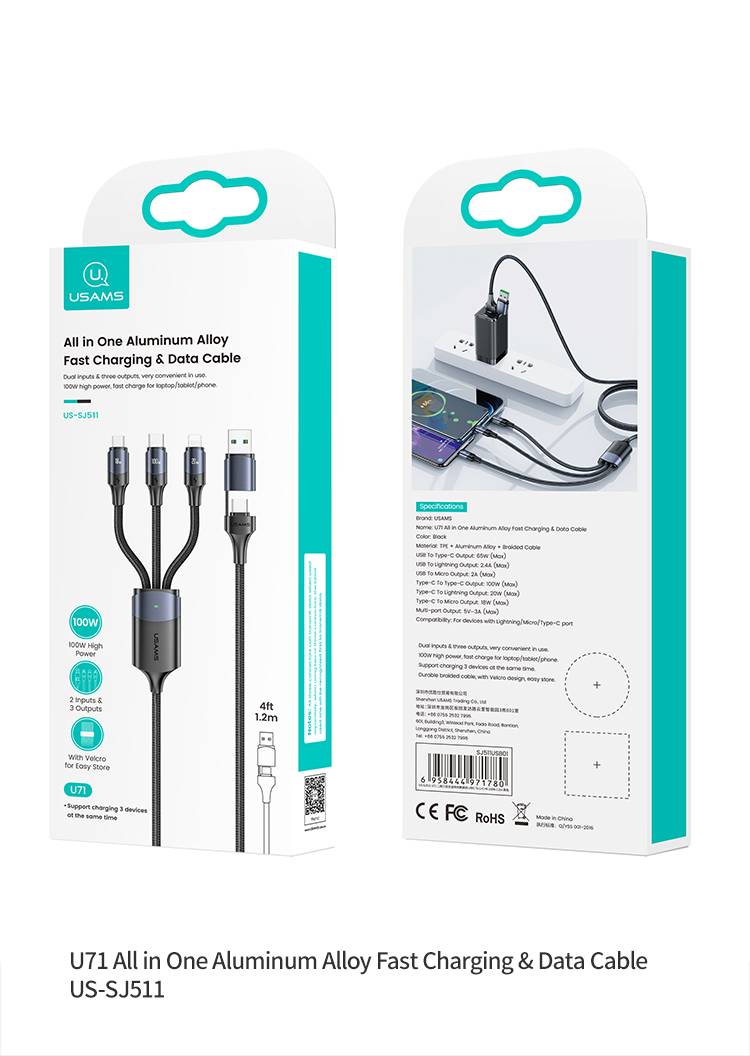 USAMS US-SJ511 U71 All in One Aluminum Alloy Fast Charging & Data Cable