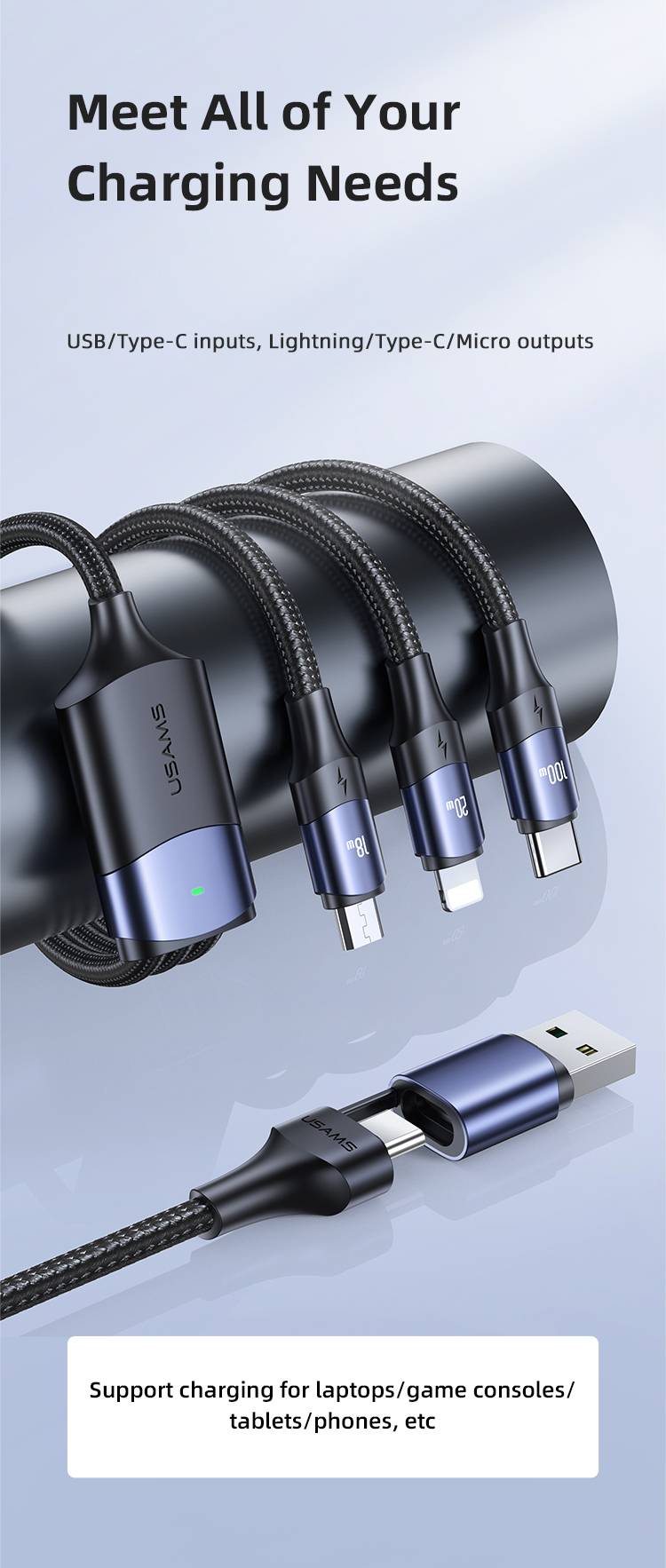 USAMS US-SJ511 U71 All in One Aluminum Alloy Fast Charging & Data Cable