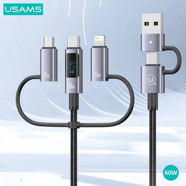 USAMS SJ713 60W Fast Charging 6-in-1 Data Cable with Digital Display