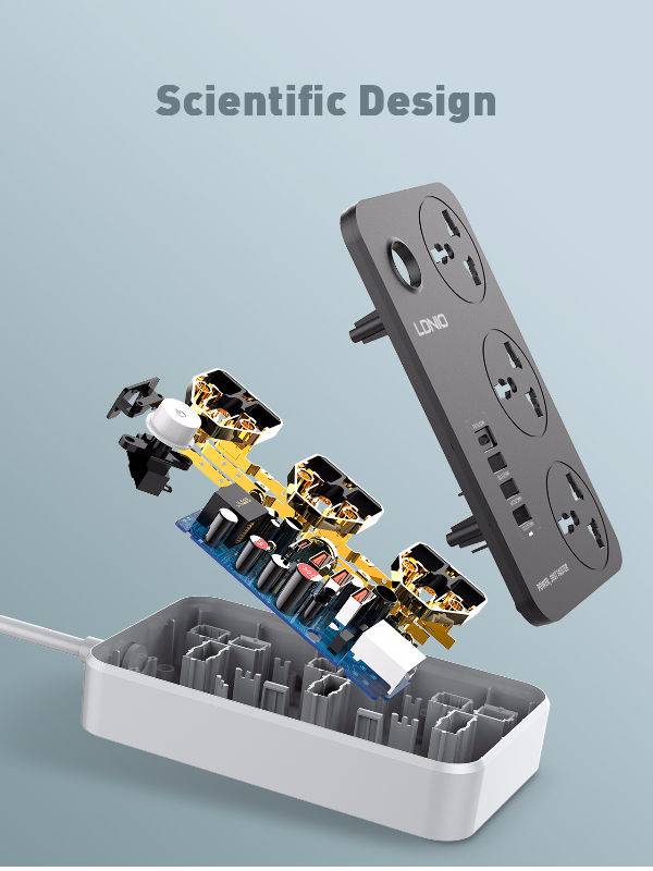 LDNIO SC3412 Power Strip With 3 Ac Sockets + PD Type-C Ports + 3 QC 3.0 Usb Ports Charger