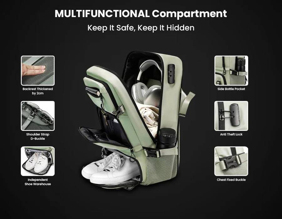 BANGE 1810 Multi-Functional Travel Backpack with Large Capacity & Detachable Sling Bag