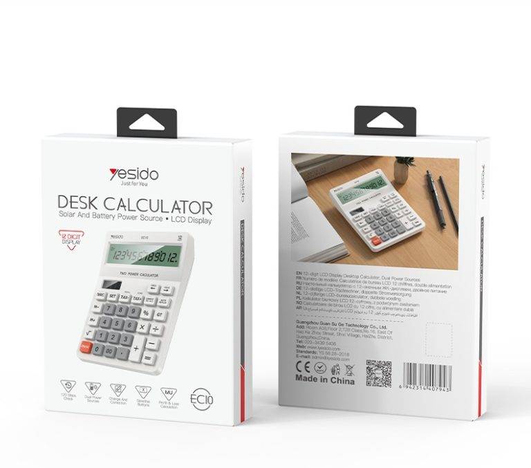 Yesido EC10 Dual Power LCD Display Desktop Calculator Battery & Solar Powered