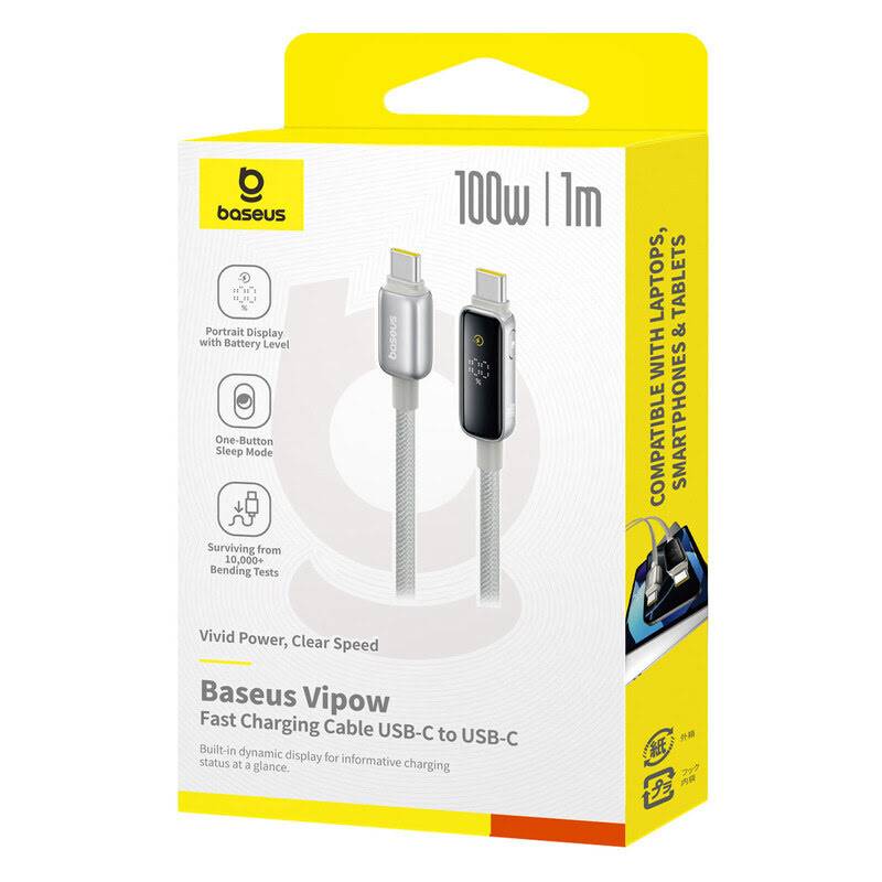 Baseus Vipow 100W USB-C to USB-C Fast Charging Cable with Built-in Dynamic Display