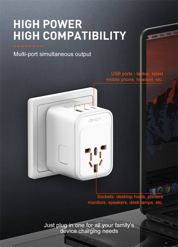 LDNIO Z6 Powerful 65W GaN Charger with 3 USB Ports Travel Adapter