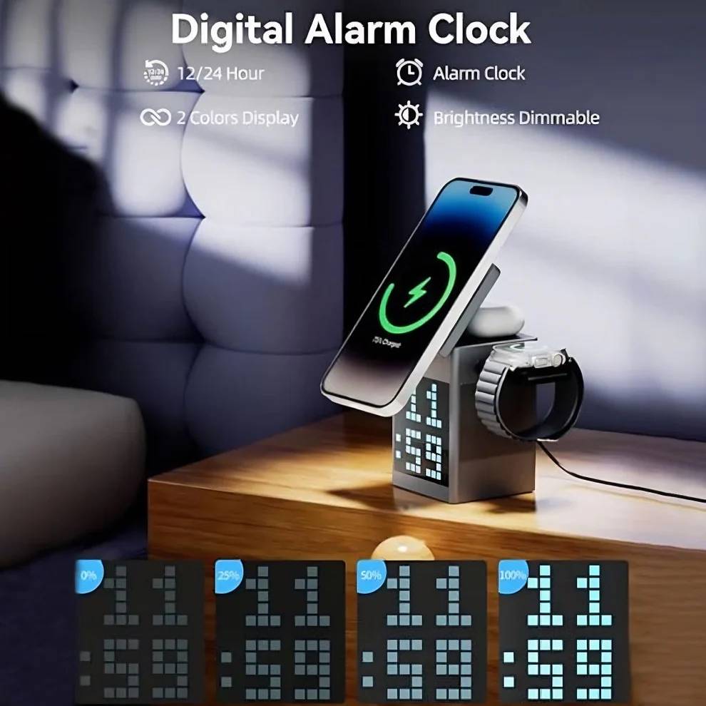 Valdus S5 Pixel Dock 6-in-1 Wireless Charger Bluetooth Speaker Digital Clock & Pixel Animation