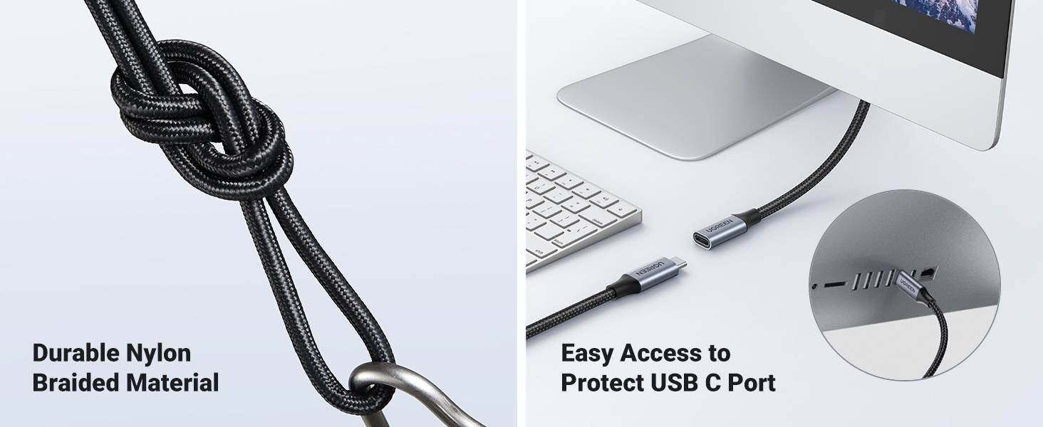UGREEN US372 USB-C Male to Female Gen2 Aluminum Case Braided Extension Cable 1M (30205)