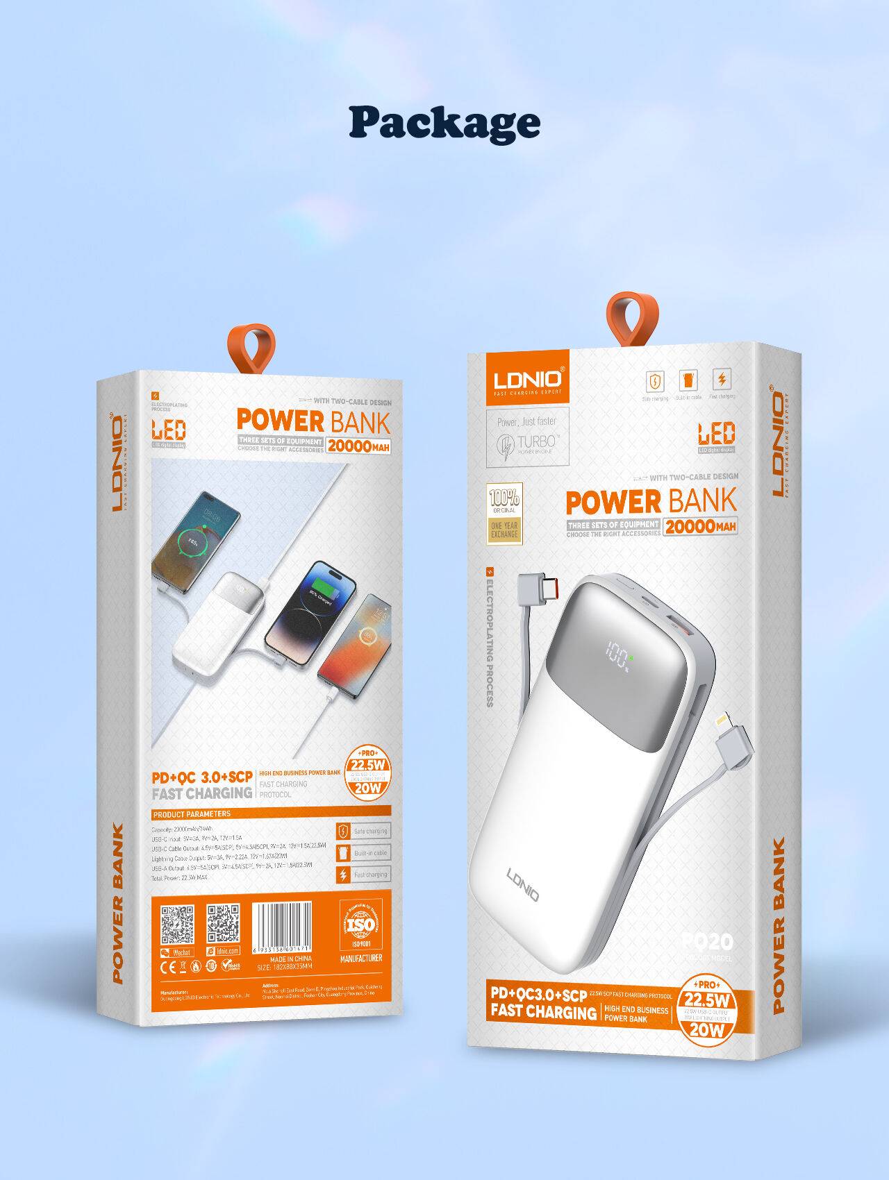 LDNIO PQ20 20000mAh 22.5W Fast Charging Ultra-High Capacity Power Bank