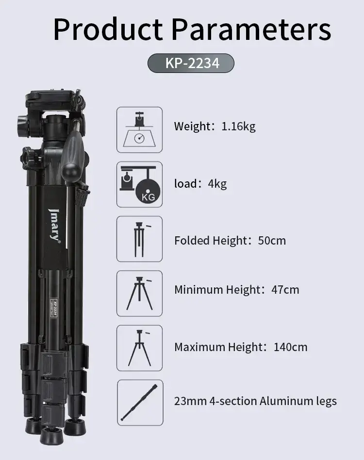 Jmary KP-2234 Professional Aluminum Alloy DSLR Camera Tripod Stand