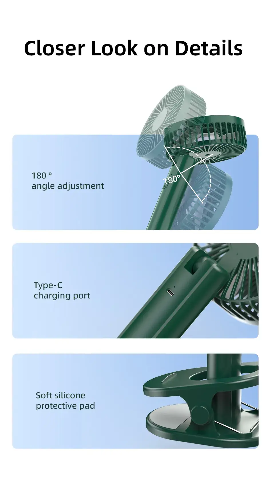 Vyvylabs VKD02-WH Foldable Handheld Clip Fan