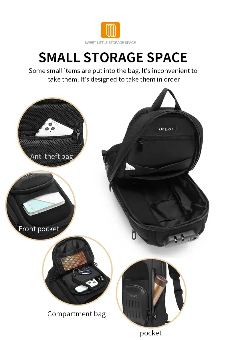 Ozuko 9361 Waterproof Anti-Theft USB Chest Pouch Mobile Shoulder & Fanny Crossbody Bag