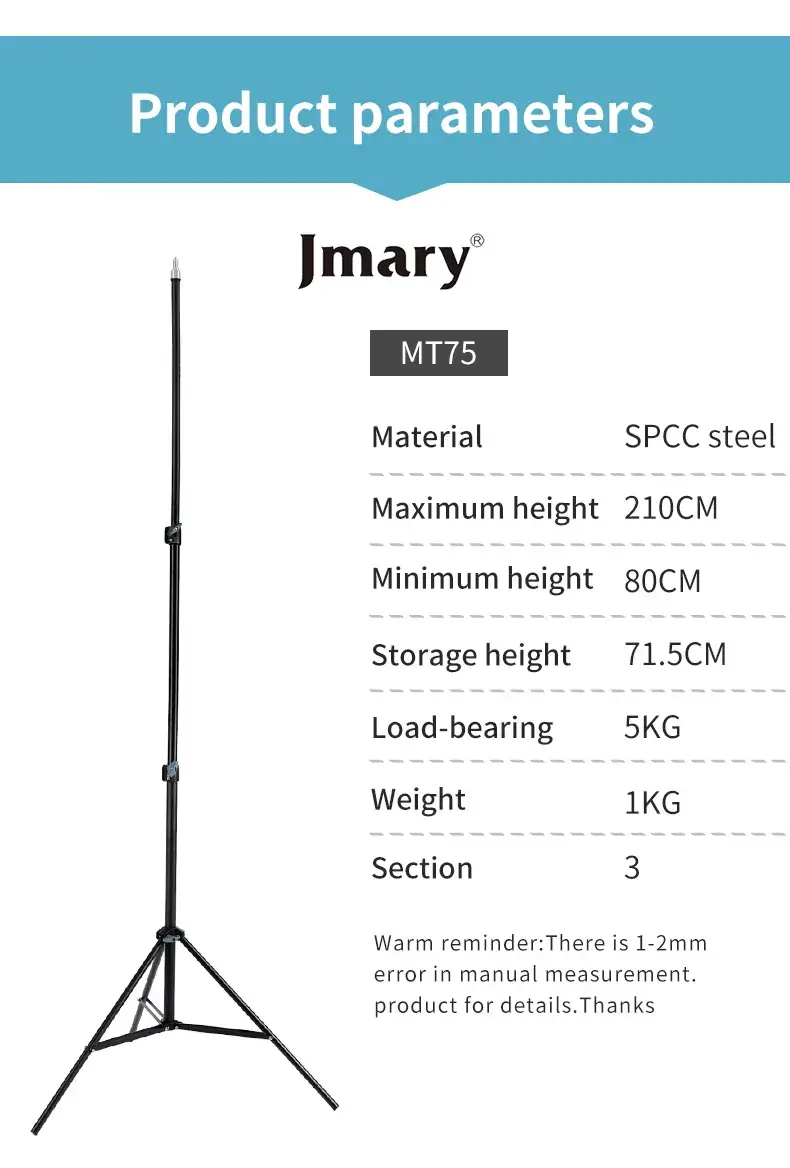 Jmary MT-75 Adjustable Photography & Video Light Stand Tripod