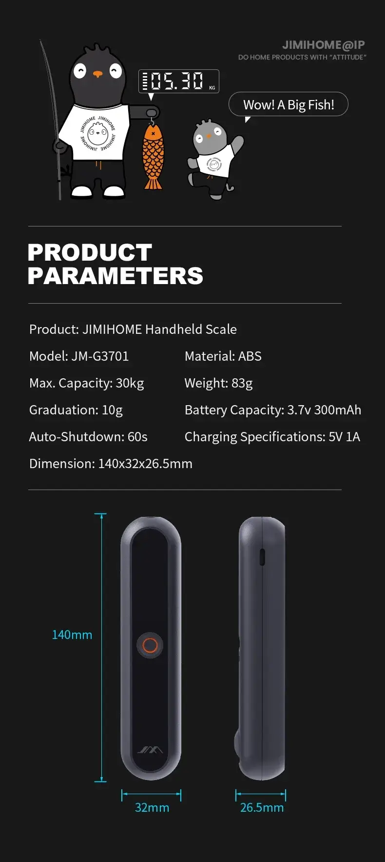 Xiaomi JIMIHOME JM-G3701 Digital Handheld Rechargeable Luggage Scale - 30KG Capacity