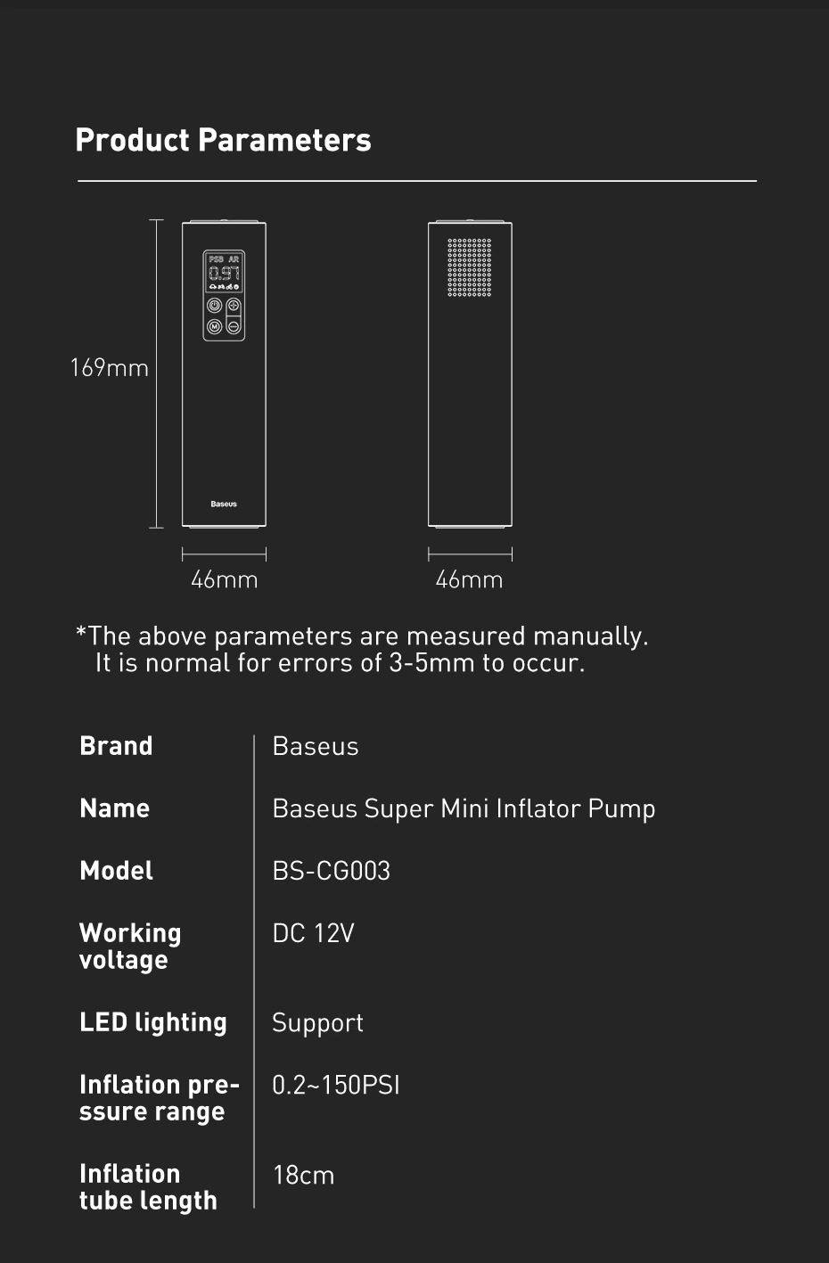 Baseus BS-CG003 Super Mini Portable Inflator Pump
