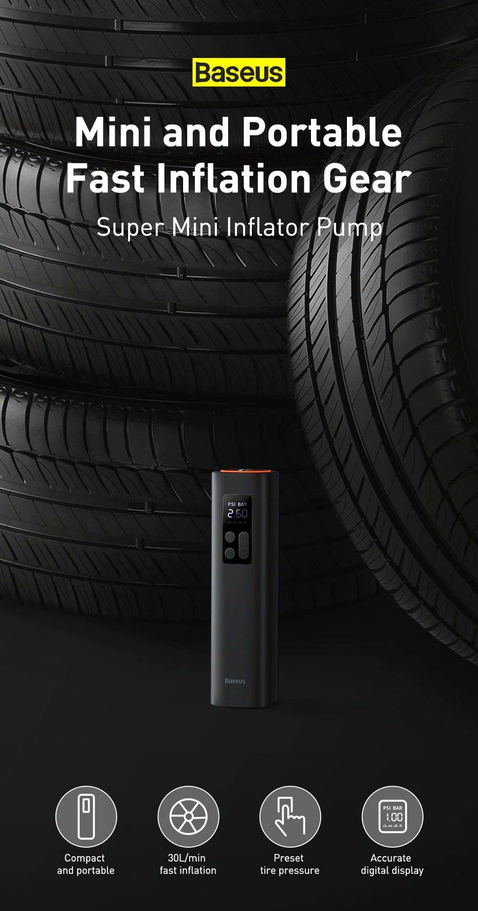Baseus BS-CG003 Super Mini Portable Inflator Pump