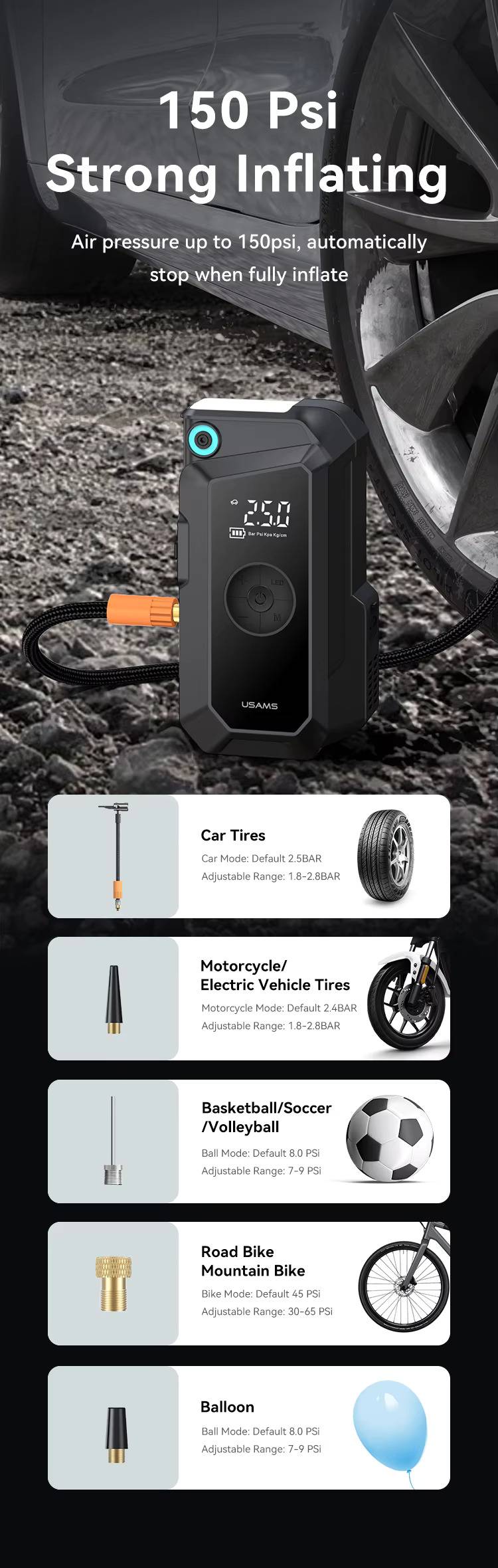 USAMS ZB287 2-in-1 8000mAh Portable Car Jump Starter & Power Bank