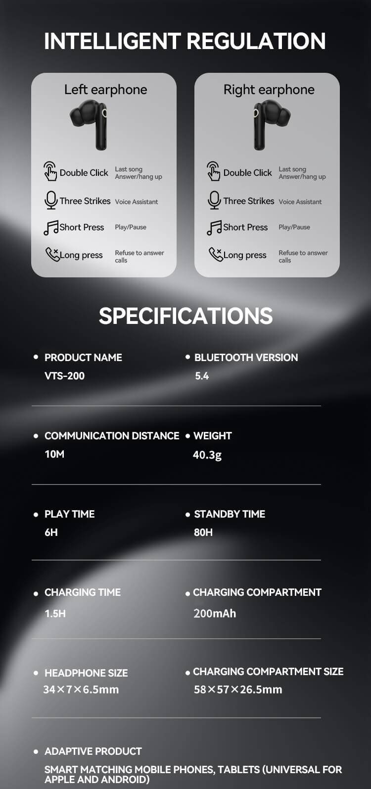 Valdus VTS-200 TWS Bluetooth Earbuds with Fashionable Transparent Charging Case