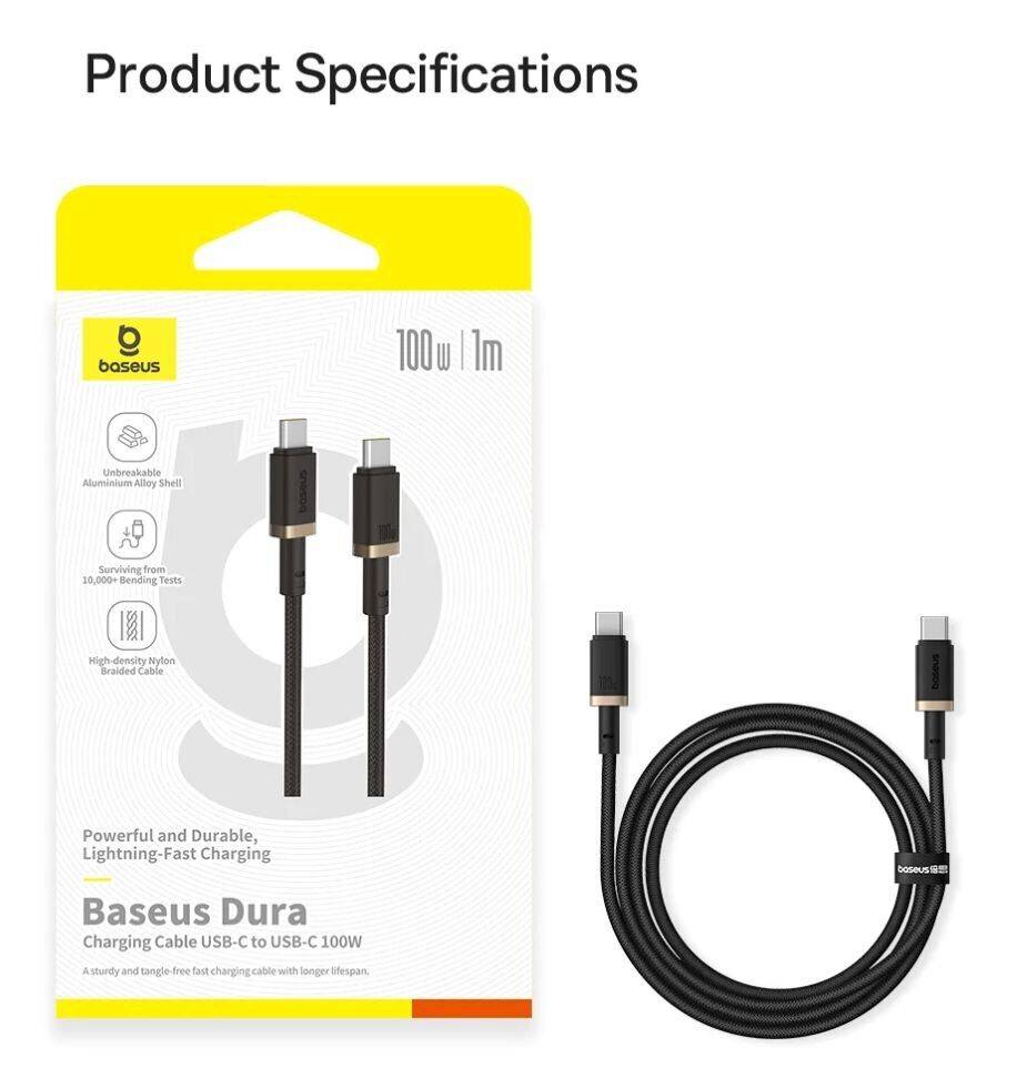 Baseus Dura Series 100W Fast Charging Data Cable USB-C to USB-C 1m