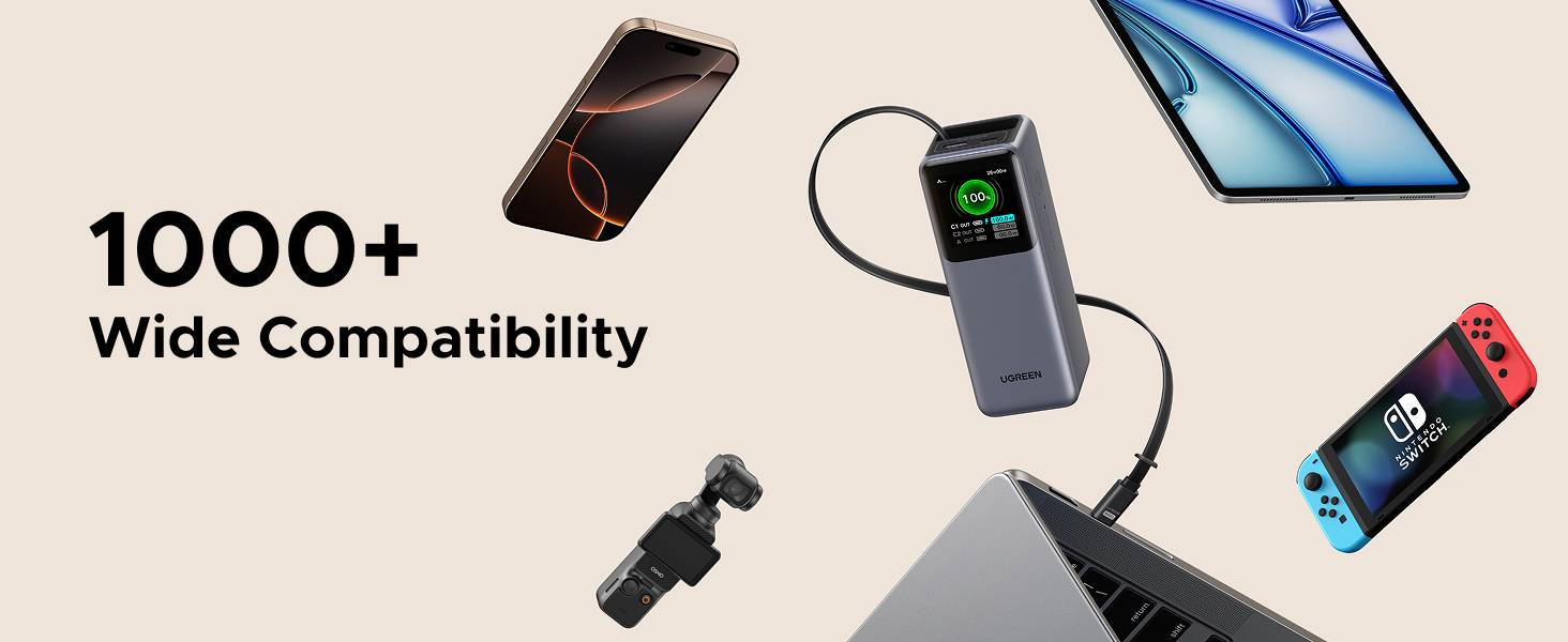 UGREEN Nexode 20000mAh 165W Power Bank with Built-in Retractable USB-C Cable