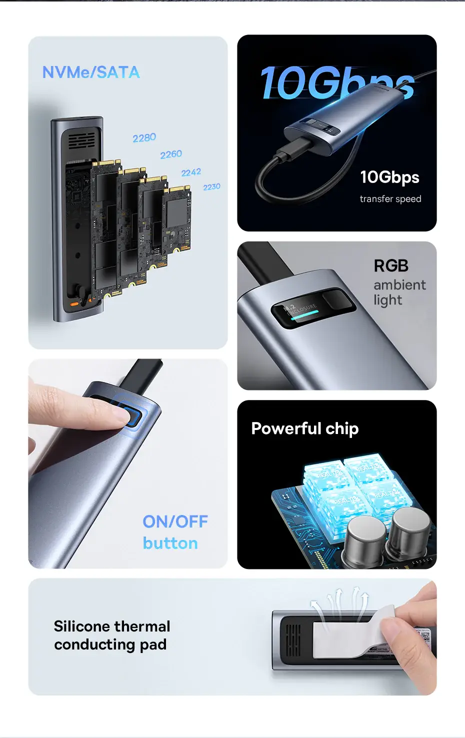 Baseus FlyJoy Series SSD Enclosure (M.2 NVMe and SATA)