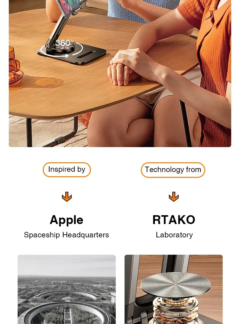 RTAKO ZJ-P01 360° Rotating Adjustable Phone and Tablet Stand with Single-Handed Operation