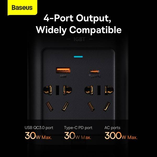 Baseus Car Power Inverter 300W: DC 12V/24V to AC 220V Pure Sine Wave Converter with USB Type-C Charger Adapter (CN/EU)