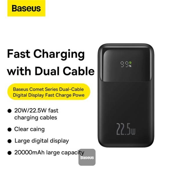 Baseus Comet Series 20000mAh Dual-Cable Fast Charge Power Bank with Digital Display