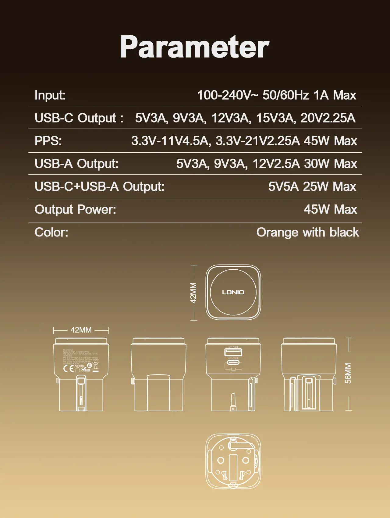 LDNIO Q2420 45W Universal Travel Adapter with USB & Type-C Ports