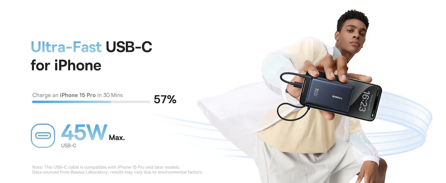 Baseus PicoGo 10000mAh 45W Portable Power Bank with Built-in USB-C Cable