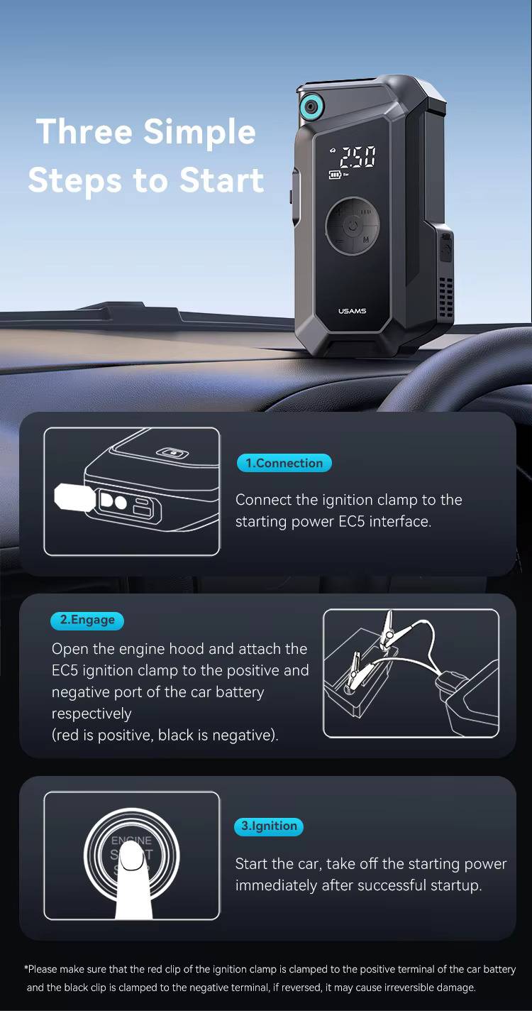 USAMS ZB287 2-in-1 8000mAh Portable Car Jump Starter & Power Bank