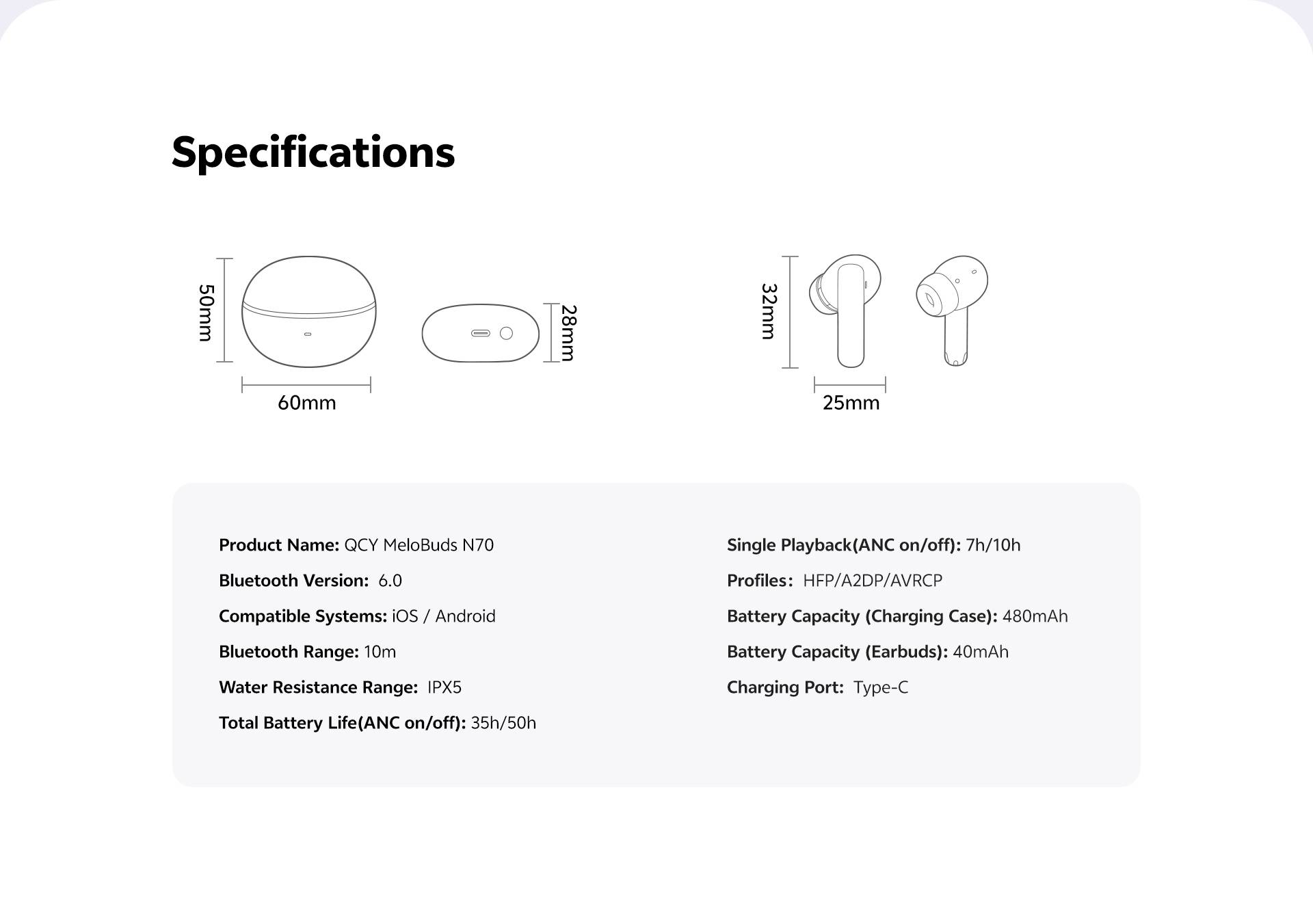 QCY MeloBuds N70 True Wireless Earbuds with 56dB Adaptive ANC & LDAC