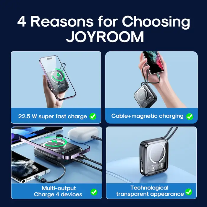 JoyRoom JR-L007 IcySeries 22.5W Magnetic Wireless Power Bank 10000mAh with built-in Lighting Cable