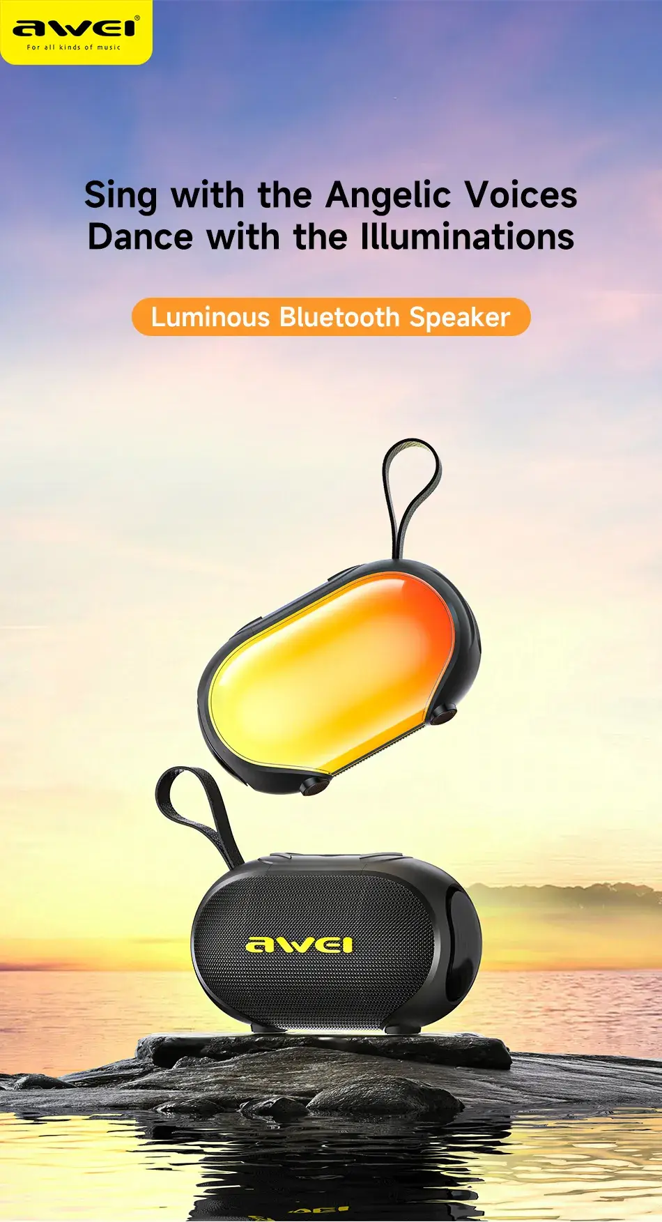 Awei KA1 Portable RGB Bluetooth Speaker with Dynamic LED Lighting