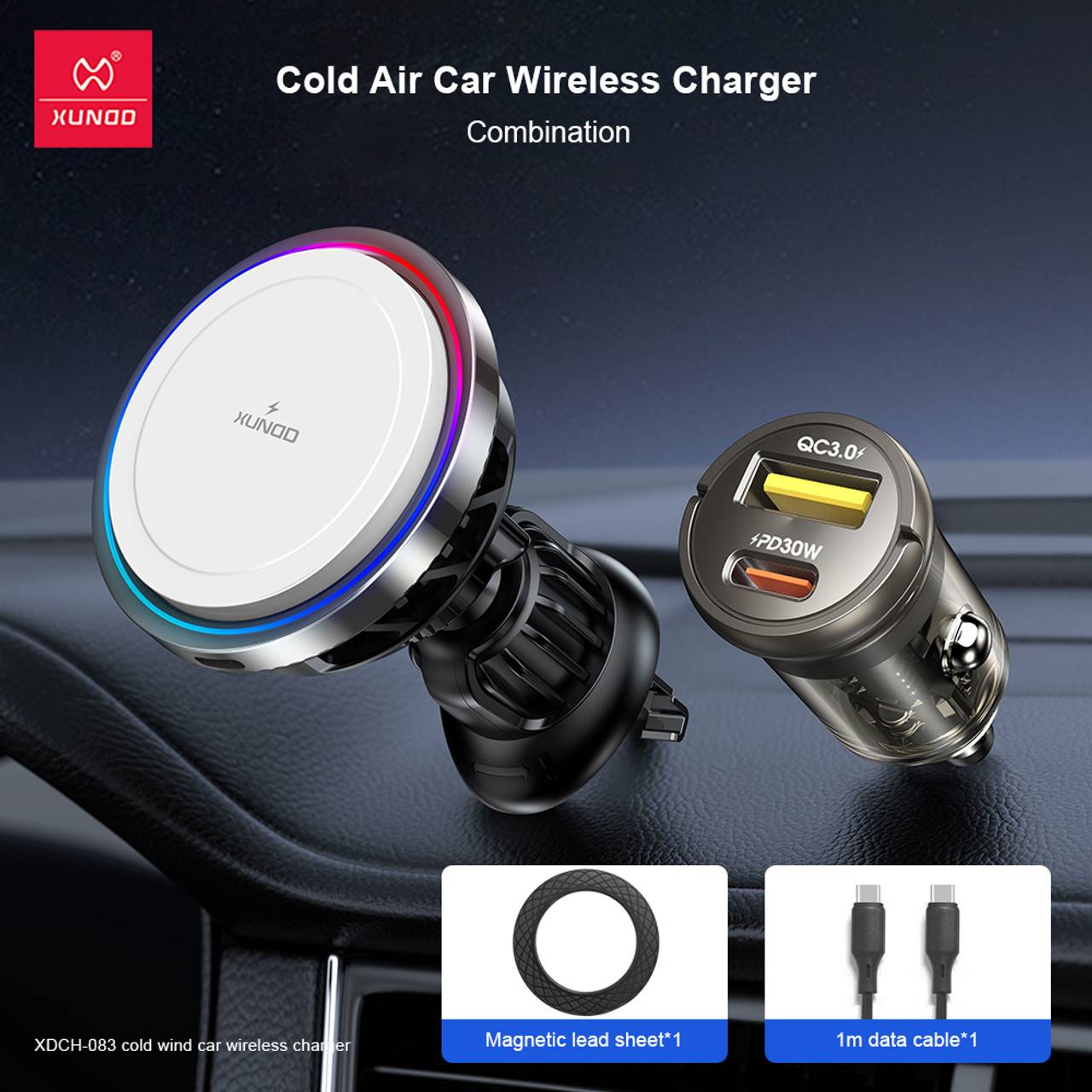 XUNDD XDCH-083 2-in-1 Refrigerated Wireless Car Charger