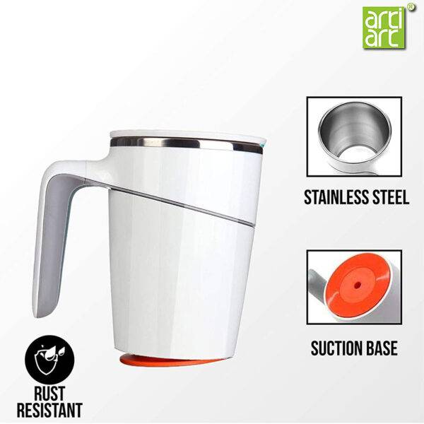 ARTIART Grace 470ml Stainless Steel Spill-Proof Suction Mug with Flip-Top Lid
