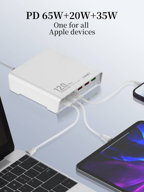 LDNIO Q605 120W 6-Port USB Charger (3 USB-C & 3 USB-A)