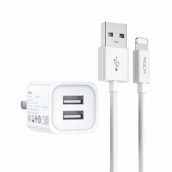 Rock T23 Dual-Port Travel Charger with Lightning Charge & Sync Cable Set