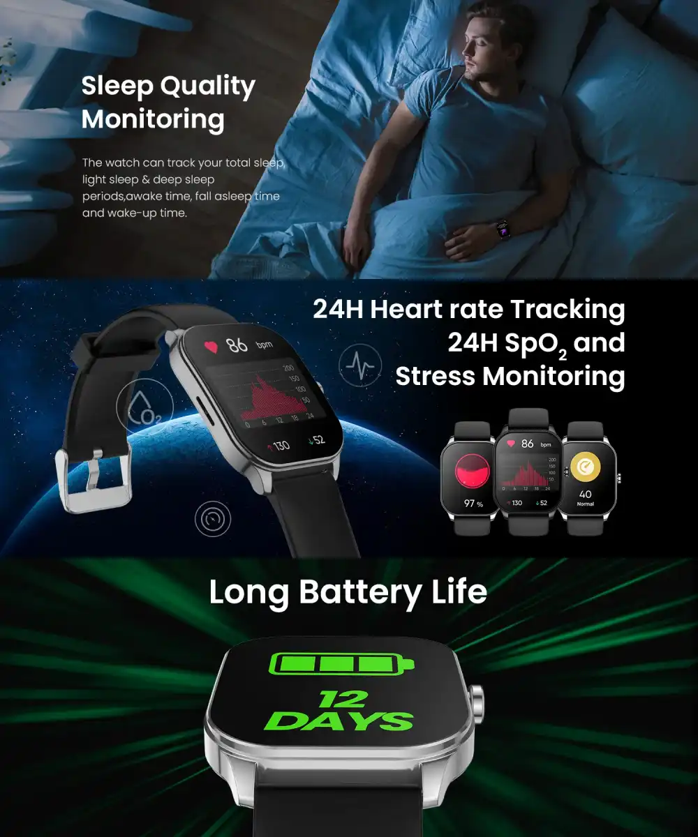 Amazfit Pop 3S Smartwatch 1.96″ AMOLED Display with Bluetooth Calling