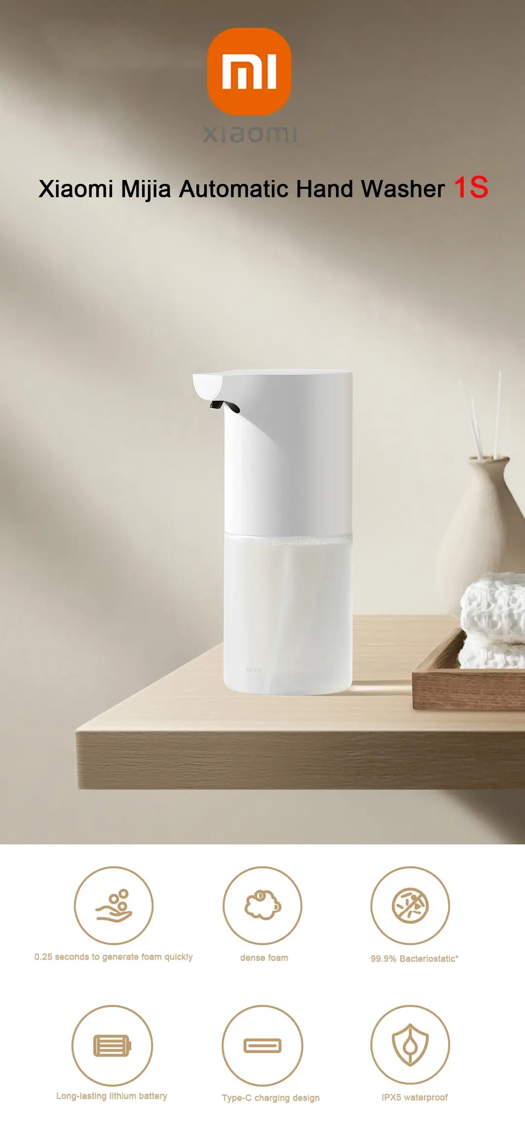 Xiaomi Mijia 1S Automatic Soap Foam Dispenser Touchless Induction Hand Washer