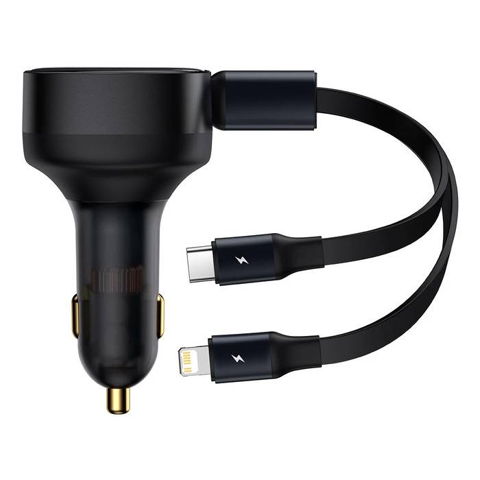 Baseus Enjoyment Series Retractable Car Charger Dual Output Type-C & Lightning 30W Fast Charging