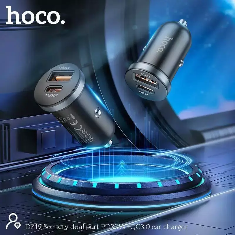 Hoco DZ19 48W Dual-Port Car Charger 30W PD + QC 3.0 Fast Charging