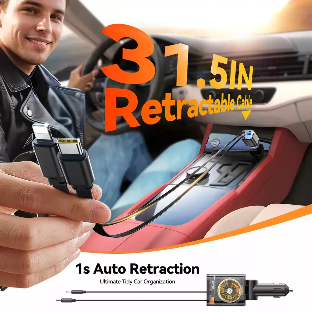 JOYROOM JR-CCL05 30W 4-in-1 Retractable Multi-Cable Fast Charging Car Charger
